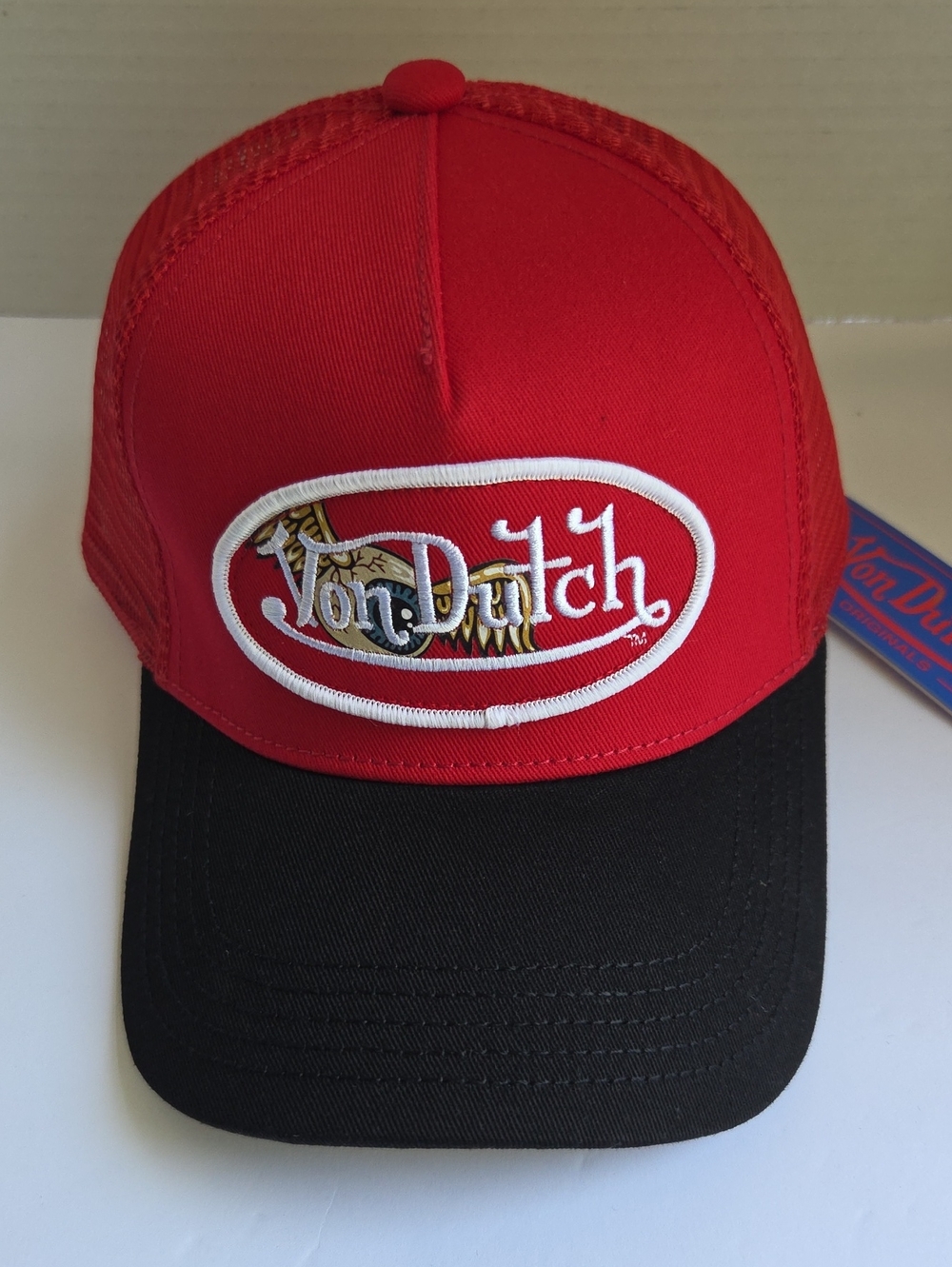 Von Dutch Red and Black Logo Trucker Cap
